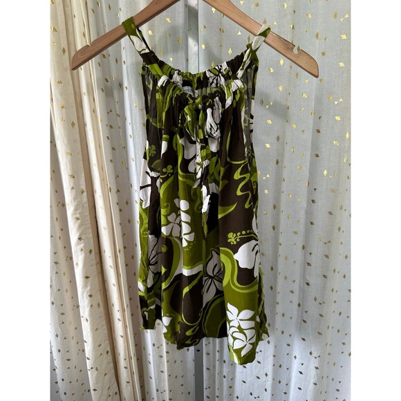 Local Design Hawaiian Drawstring Self Front Tie Neckline A-Line Hi Lo Blouse L - Picture 2 of 6